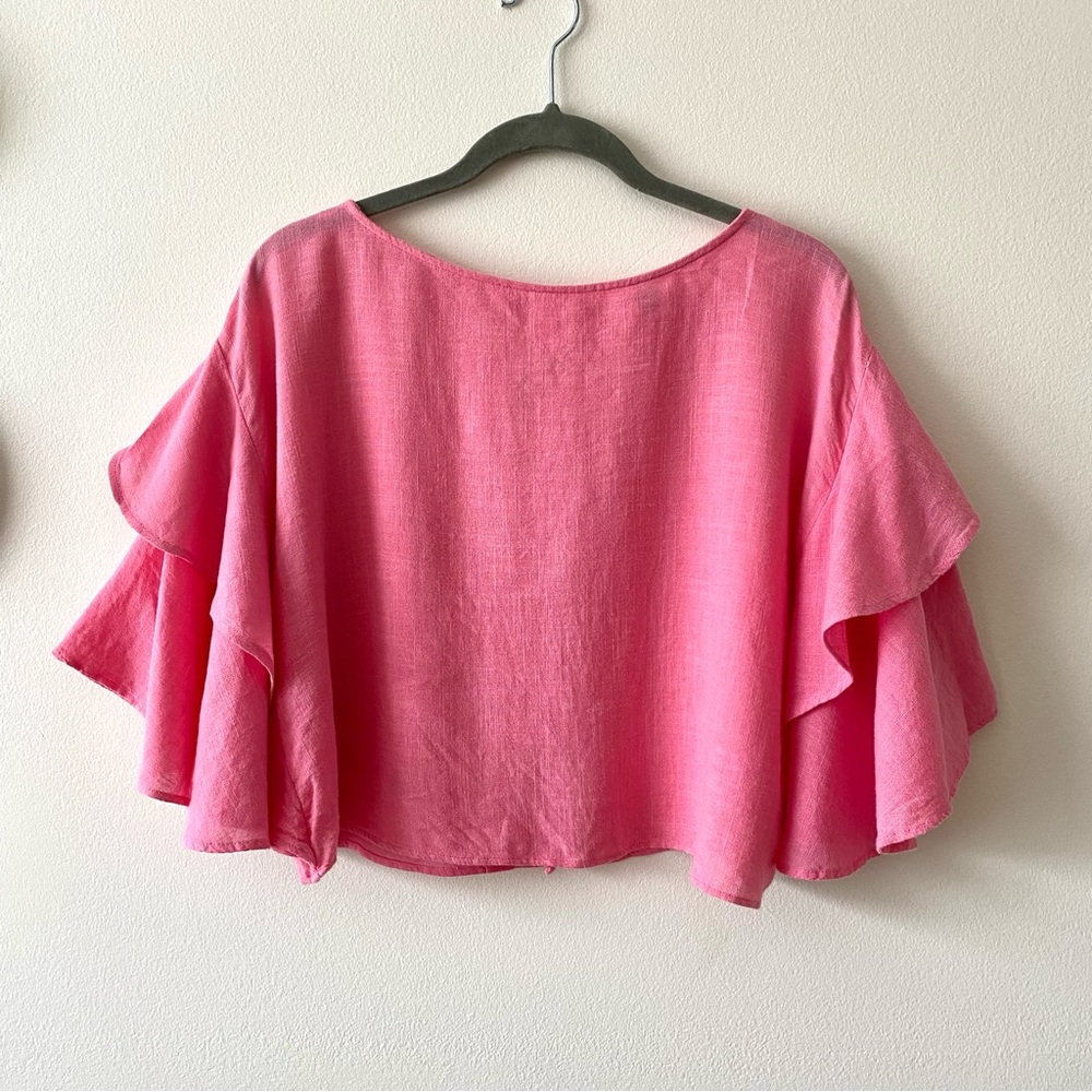 Anthropologie Lilka Pink Ruffle Sleeve Top